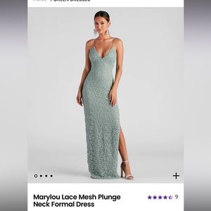 Lace Mesh Plunge Neck Formal Dress